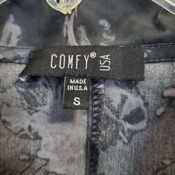 Comfy USA Tokyo Size S Button up Dress Tunic Jacket Gray Floral Long Sleeve - Picture 4 of 13